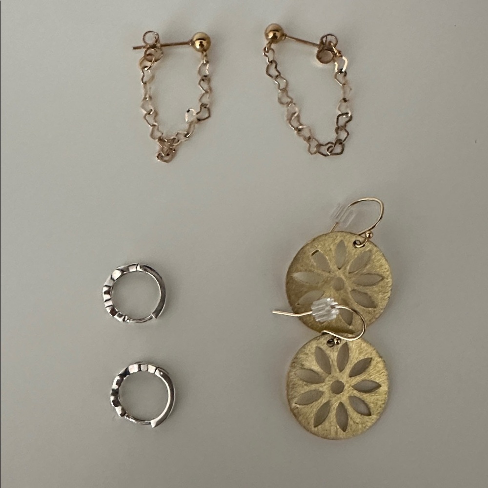 Set of 3 Gold and Silver Earrings
